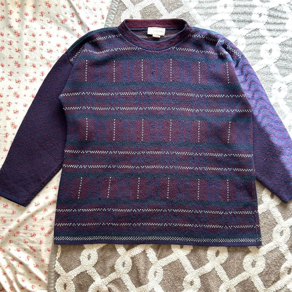 Purple Vintage Patterned Knit Sweater 🧶